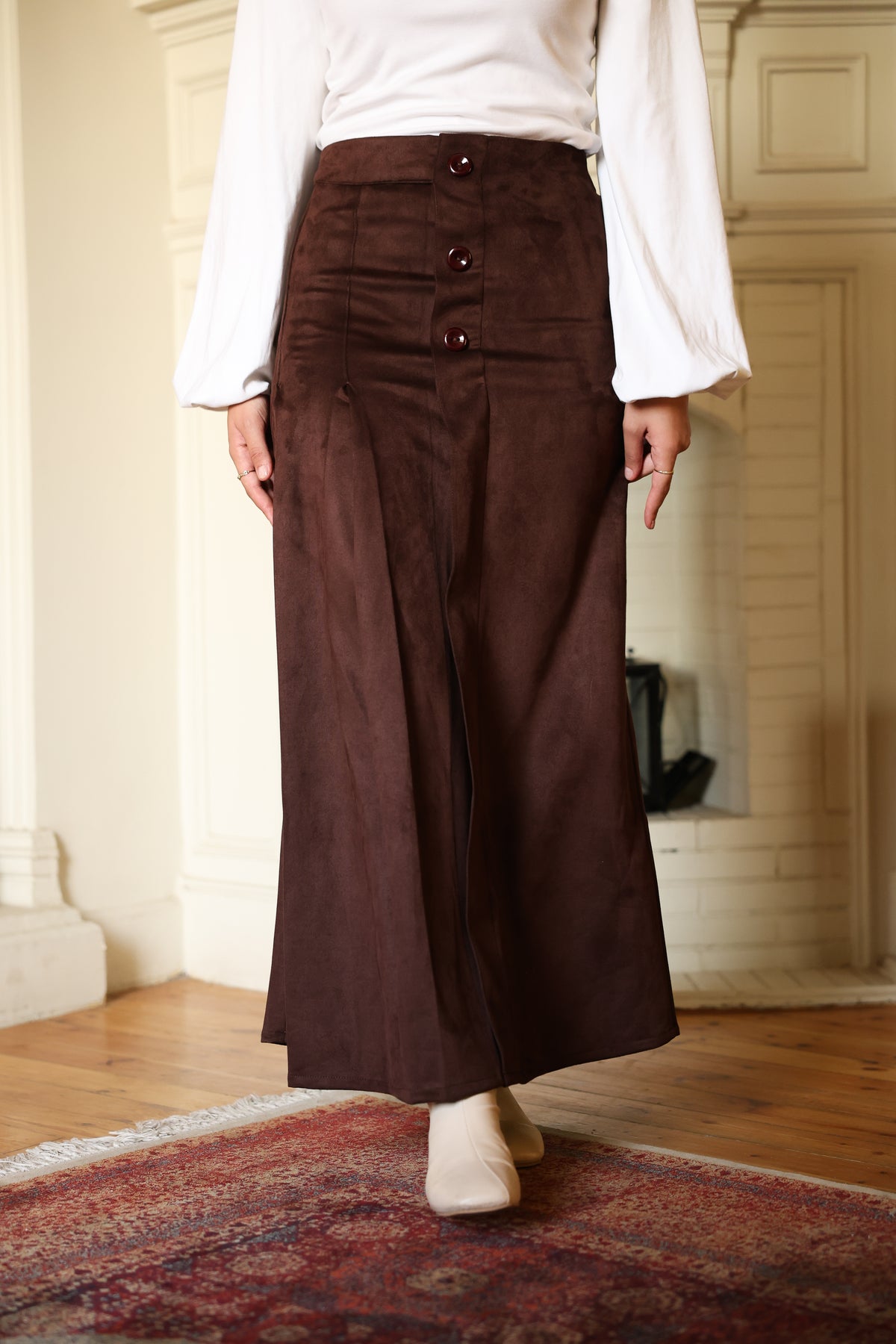 Button Suede Skirt