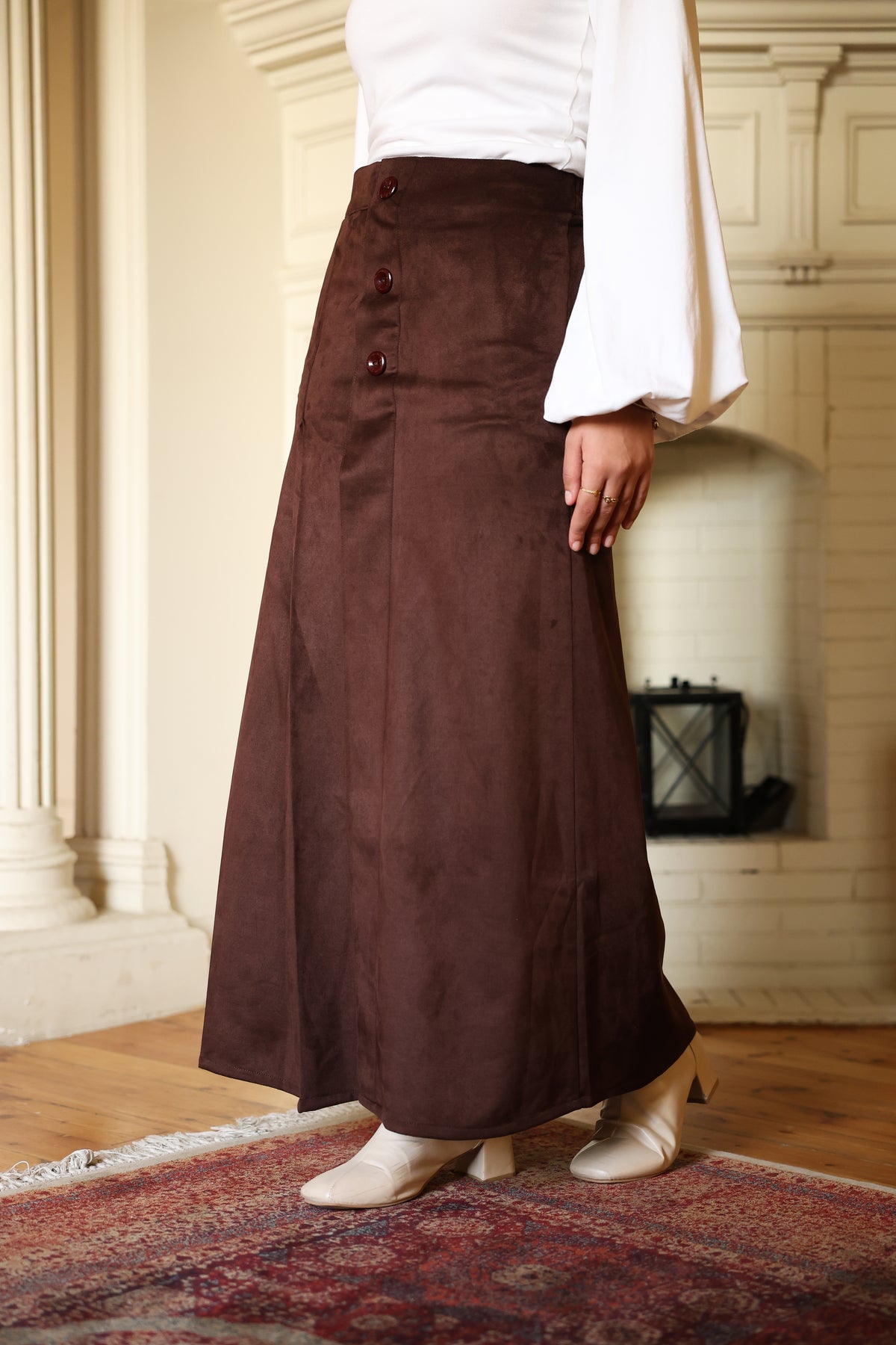 Button Suede Skirt