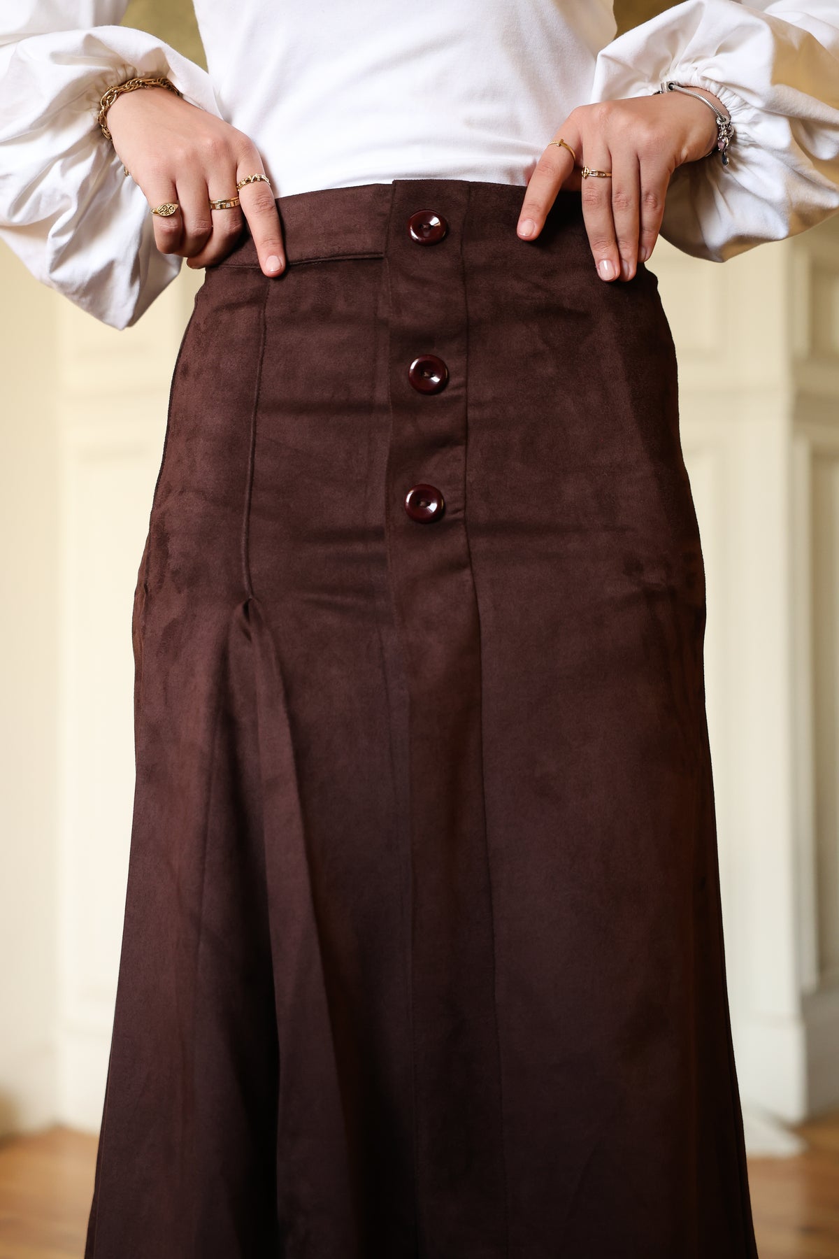 Button Suede Skirt