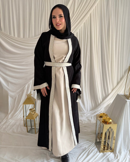 2 - Pieces Black Durra Kaftan ( Kaftan + Basic Abaya ) - ATHWAB