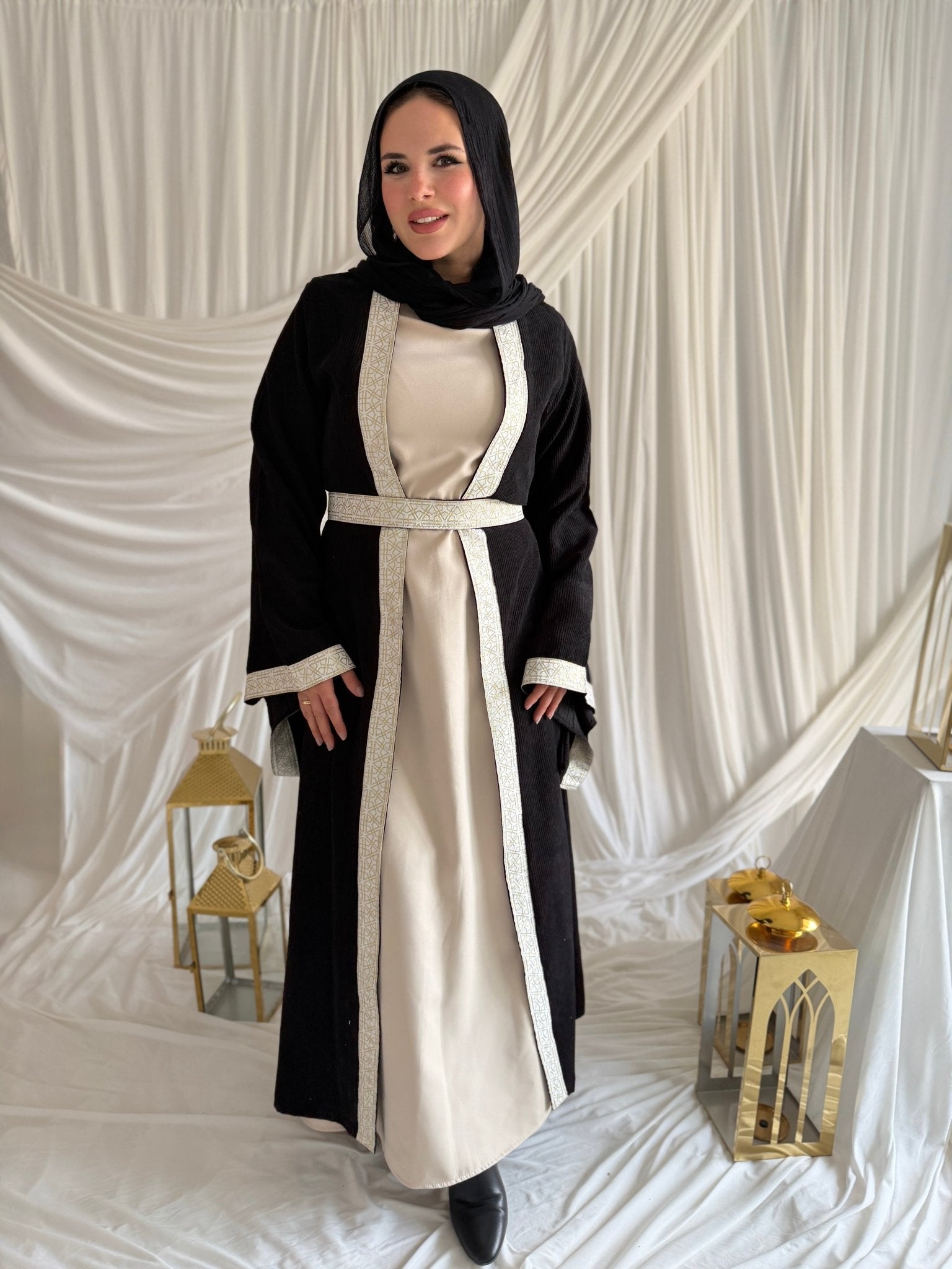 2 - Pieces Black Durra Kaftan ( Kaftan + Basic Abaya ) - ATHWAB