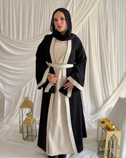 2 - Pieces Black Durra Kaftan ( Kaftan + Basic Abaya ) - ATHWAB