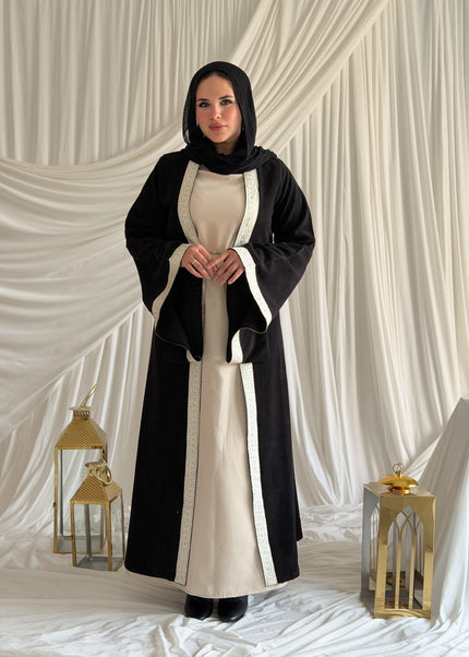 2 - Pieces Black Durra Kaftan ( Kaftan + Basic Abaya ) - ATHWAB