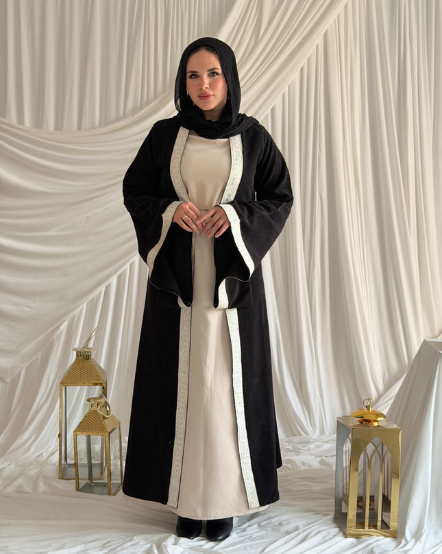 2 - Pieces Black Durra Kaftan ( Kaftan + Basic Abaya ) - ATHWAB