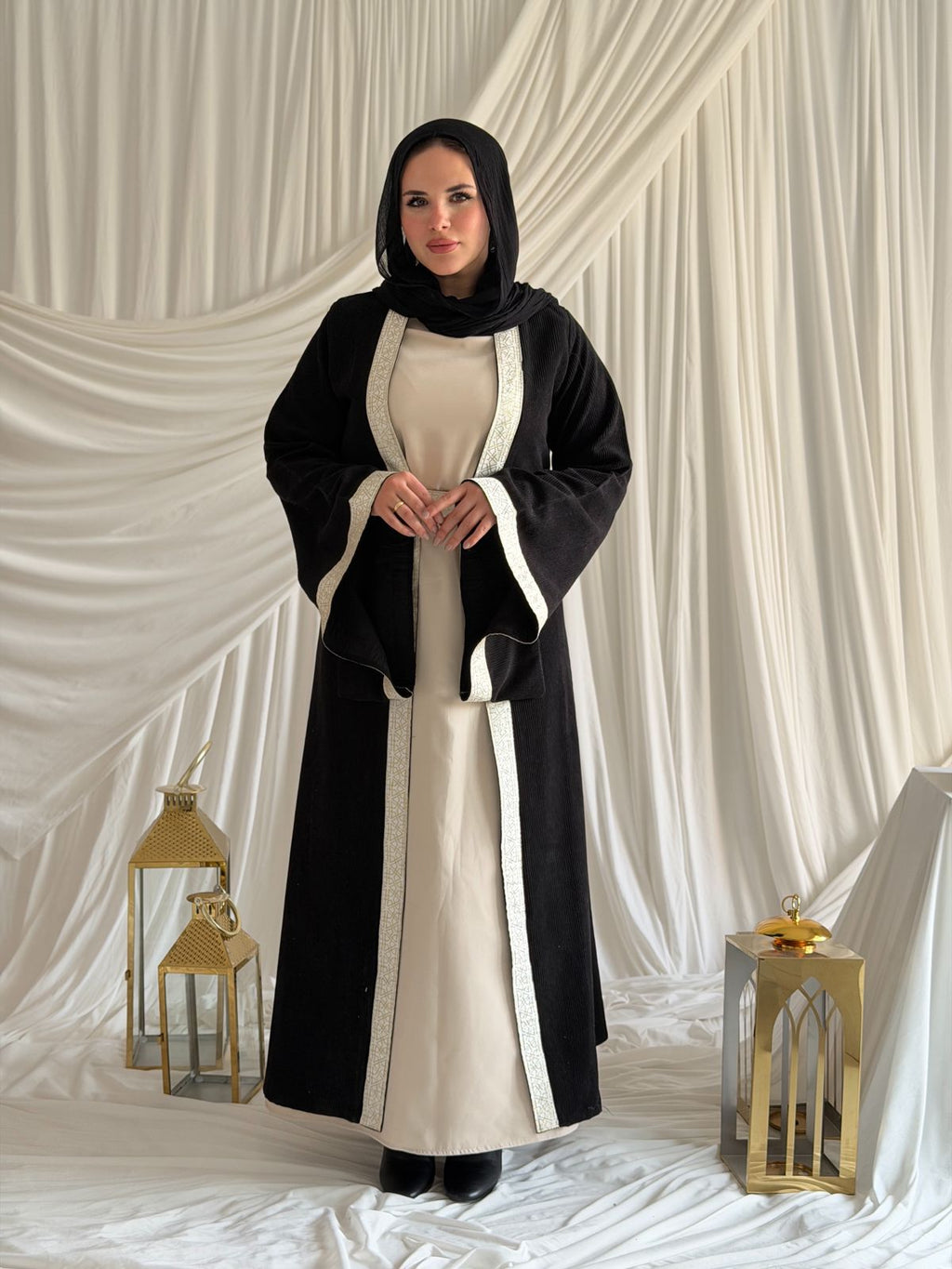 2 - Pieces Black Durra Kaftan ( Kaftan + Basic Abaya ) - ATHWAB