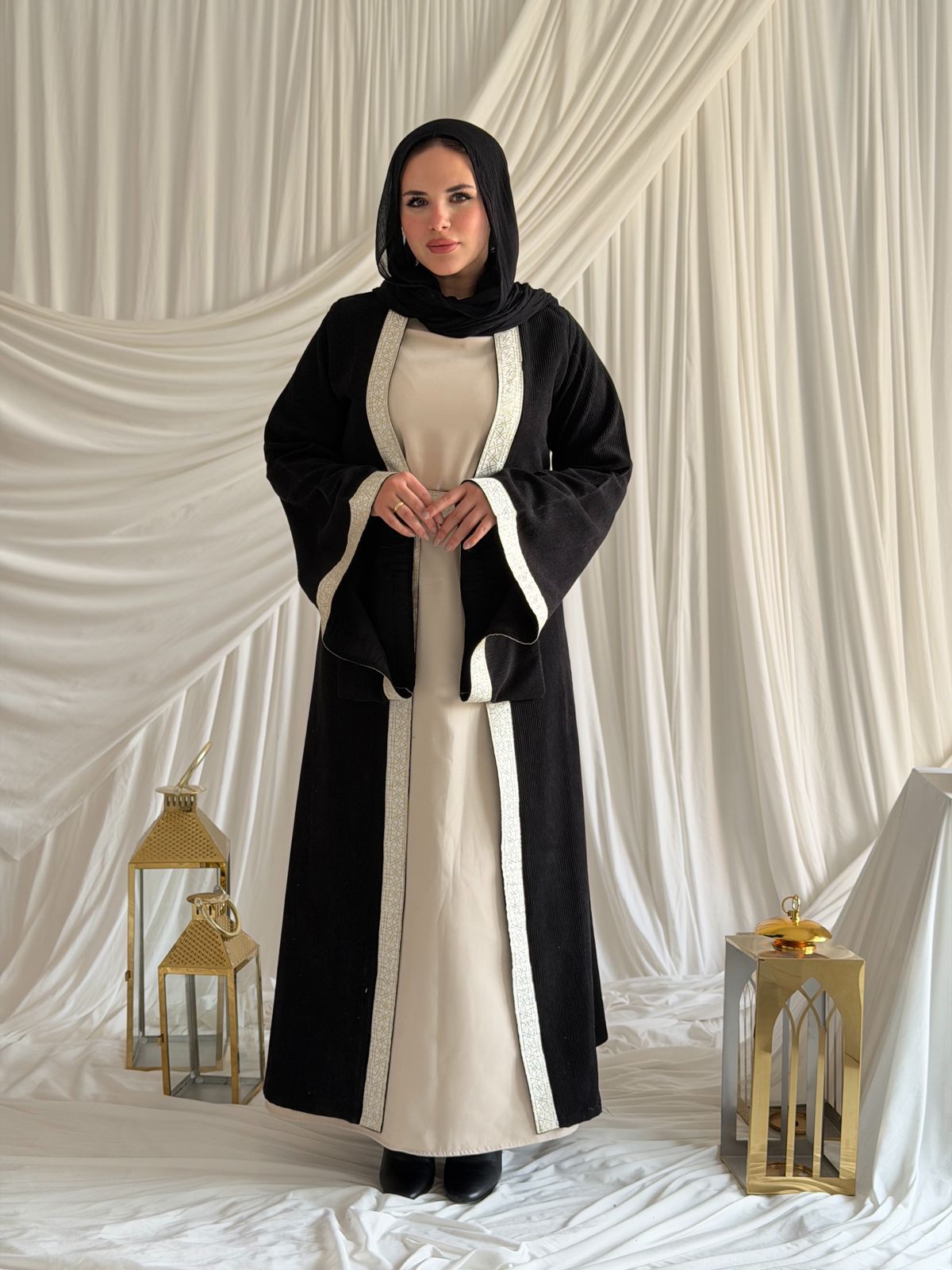 2 - Pieces Black Durra Kaftan ( Kaftan + Basic Abaya ) - ATHWAB