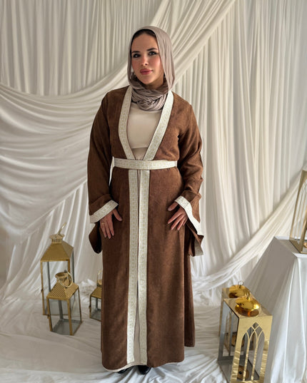 2 - Pieces Brown Durra Kaftan ( Kaftan + Basic Abaya ) - ATHWAB