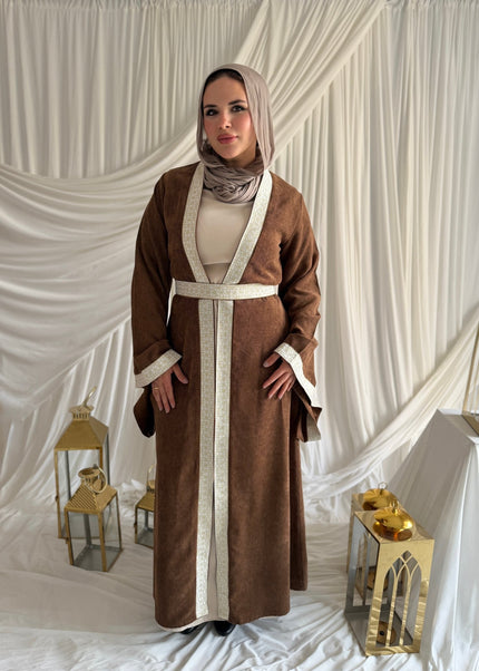 2 - Pieces Brown Durra Kaftan ( Kaftan + Basic Abaya ) - ATHWAB