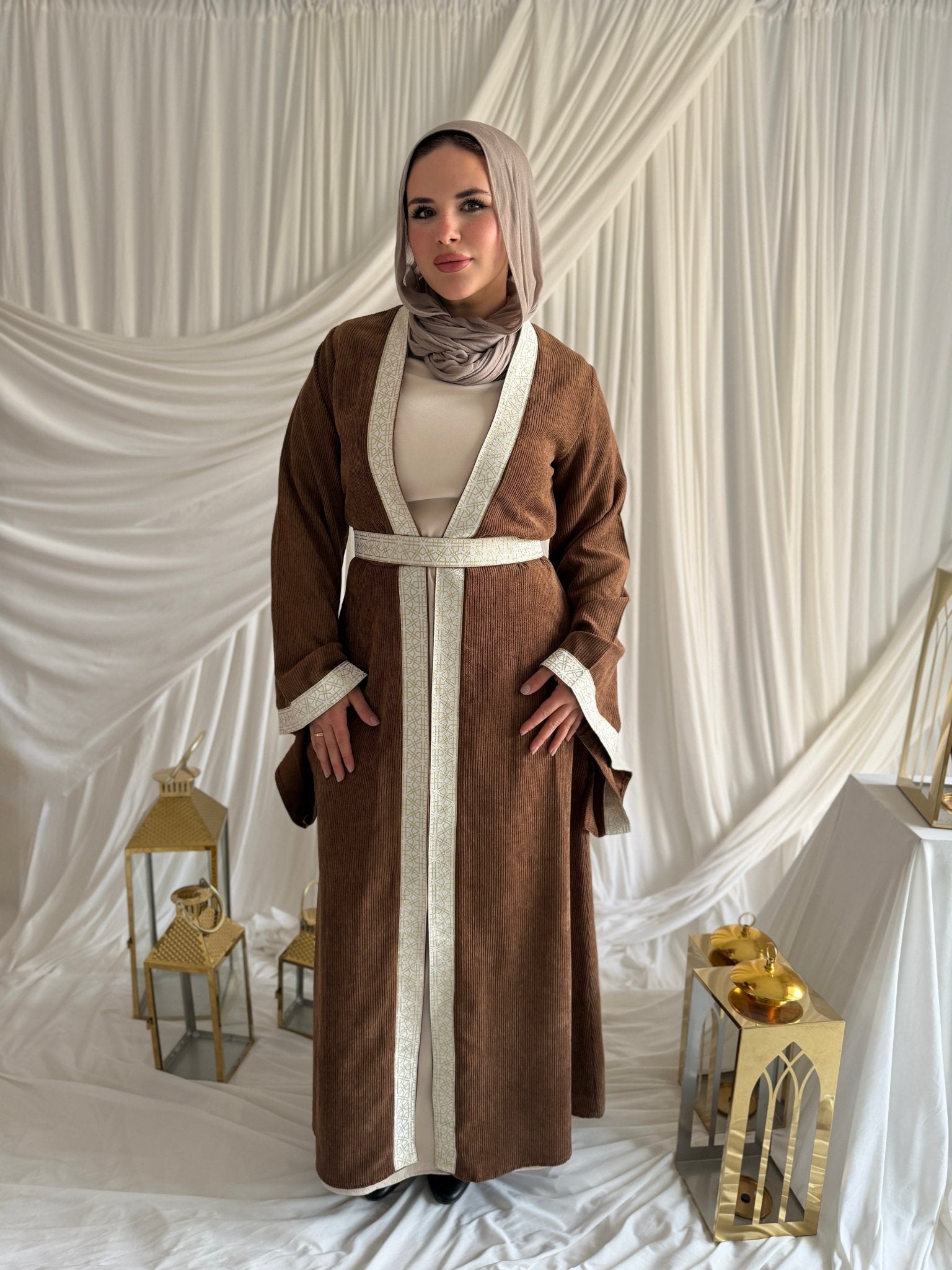 2 - Pieces Brown Durra Kaftan ( Kaftan + Basic Abaya ) - ATHWAB