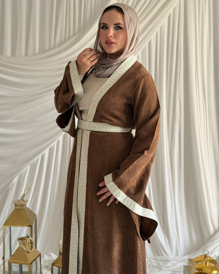 2 - Pieces Brown Durra Kaftan ( Kaftan + Basic Abaya ) - ATHWAB