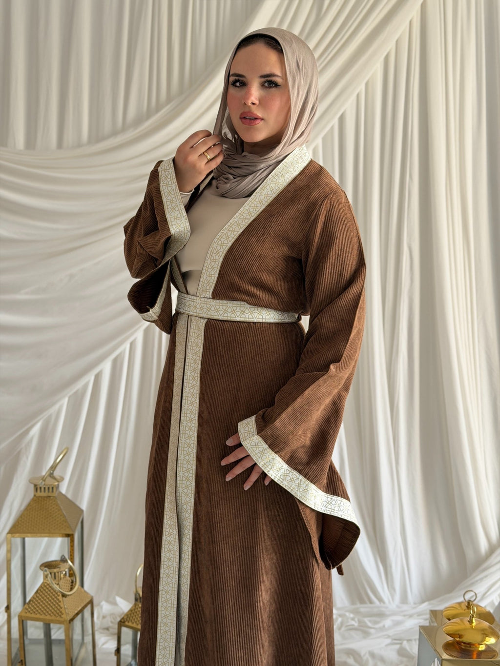 2 - Pieces Brown Durra Kaftan ( Kaftan + Basic Abaya ) - ATHWAB