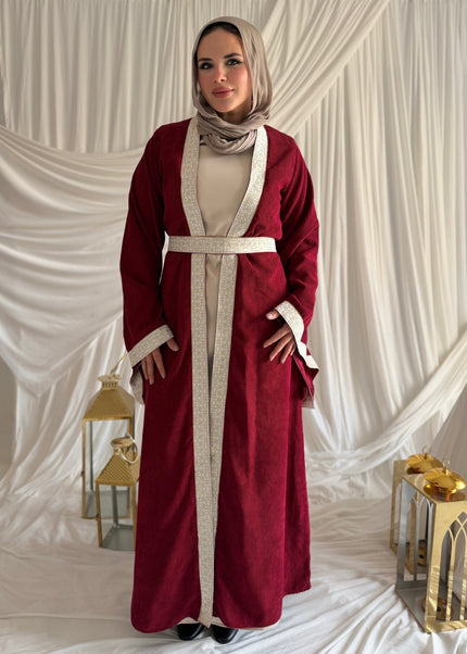 2 - Pieces Burgundy Durra Kaftan ( Kaftan + Basic Abaya ) - ATHWAB