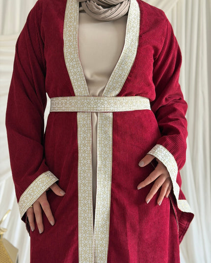 2 - Pieces Burgundy Durra Kaftan ( Kaftan + Basic Abaya ) - ATHWAB