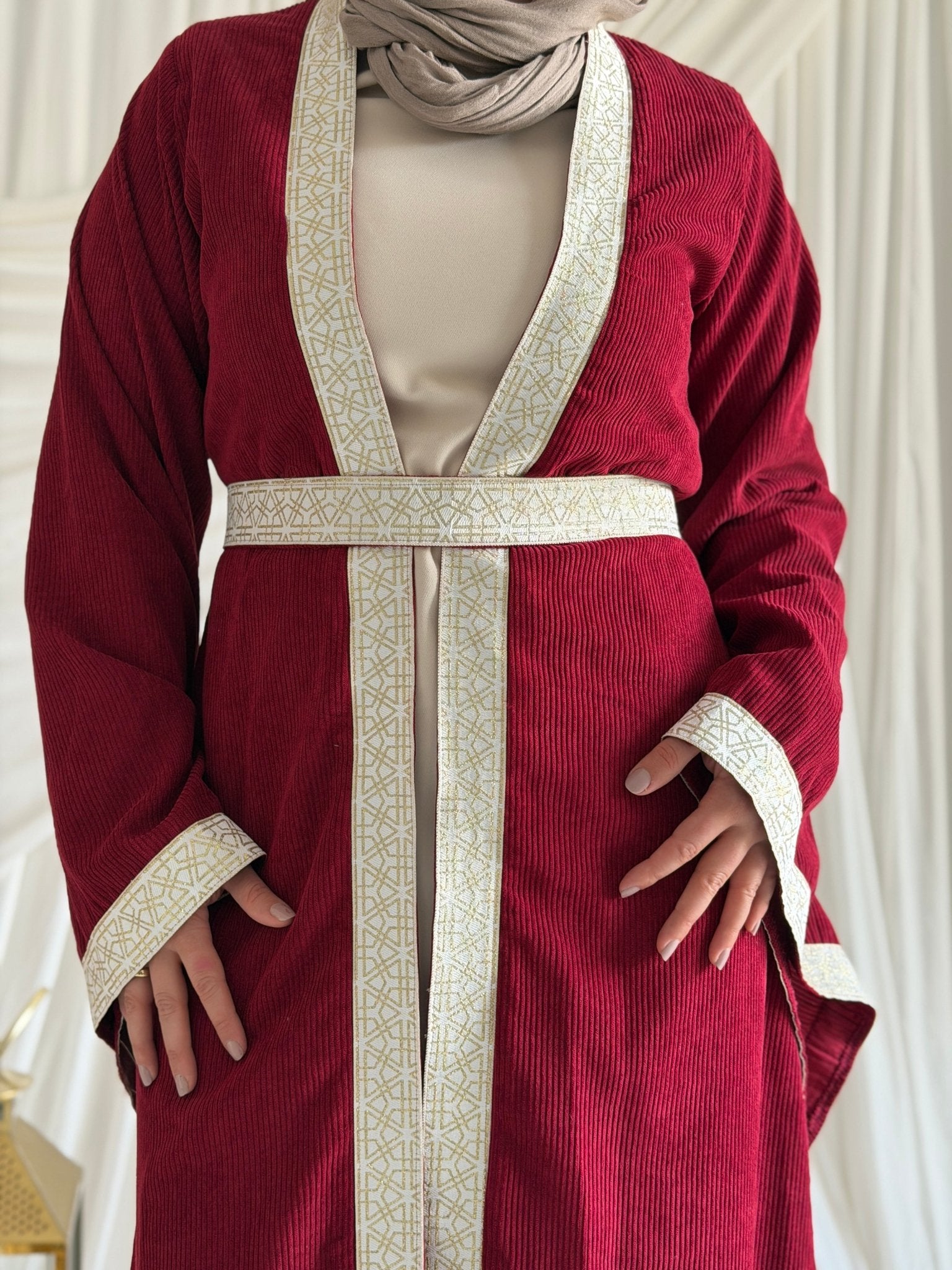 2 - Pieces Burgundy Durra Kaftan ( Kaftan + Basic Abaya ) - ATHWAB