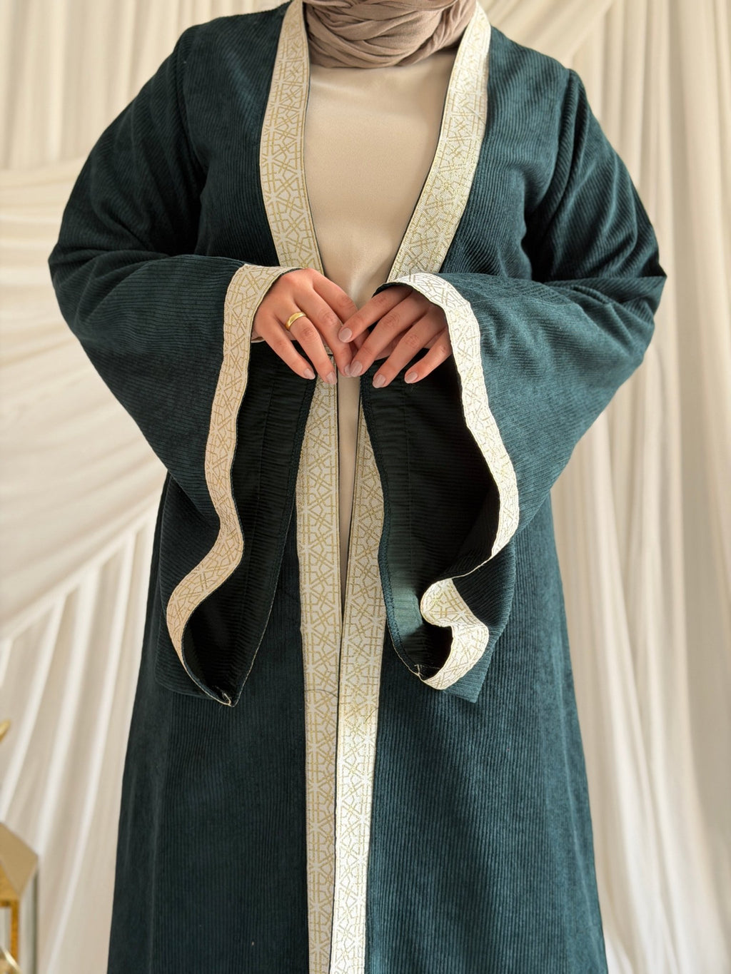 2 - Pieces Olive Green Durra Kaftan ( Kaftan + Basic Abaya ) - ATHWAB