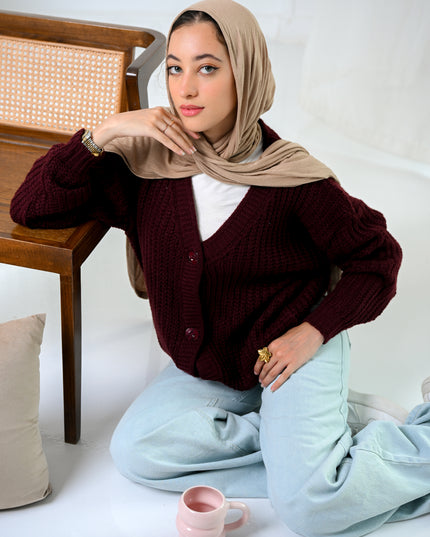 Burgundy Golden Ease Cardigan