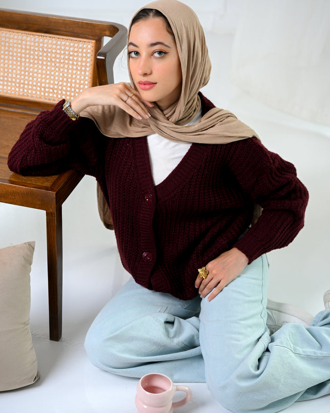 Burgundy Golden Ease Cardigan