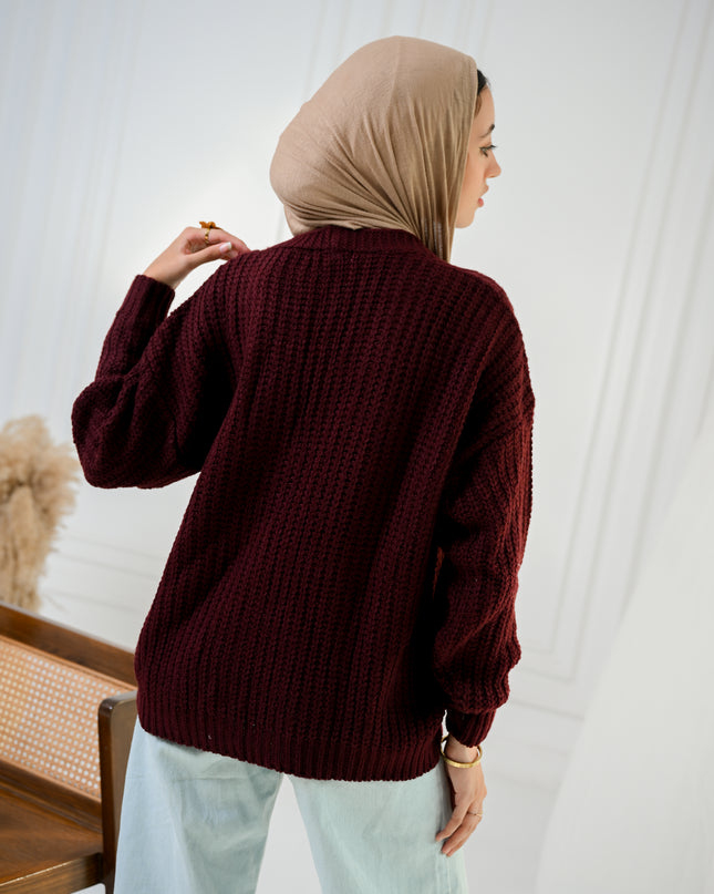 Burgundy Golden Ease Cardigan