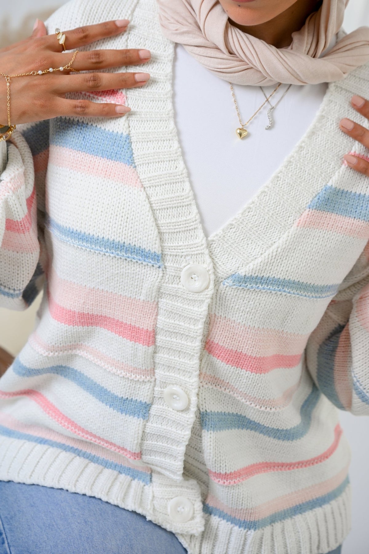 Baby Blue Cozy Stripe Cardigan - ATHWAB