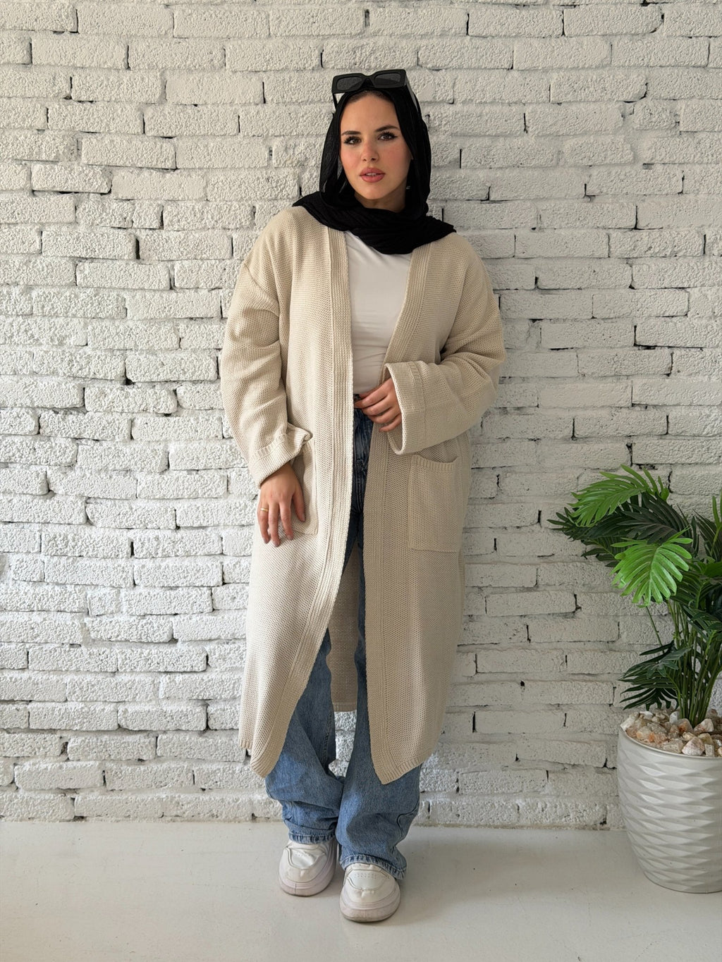 Beige Cozy Knit Wool Cardigan - ATHWAB