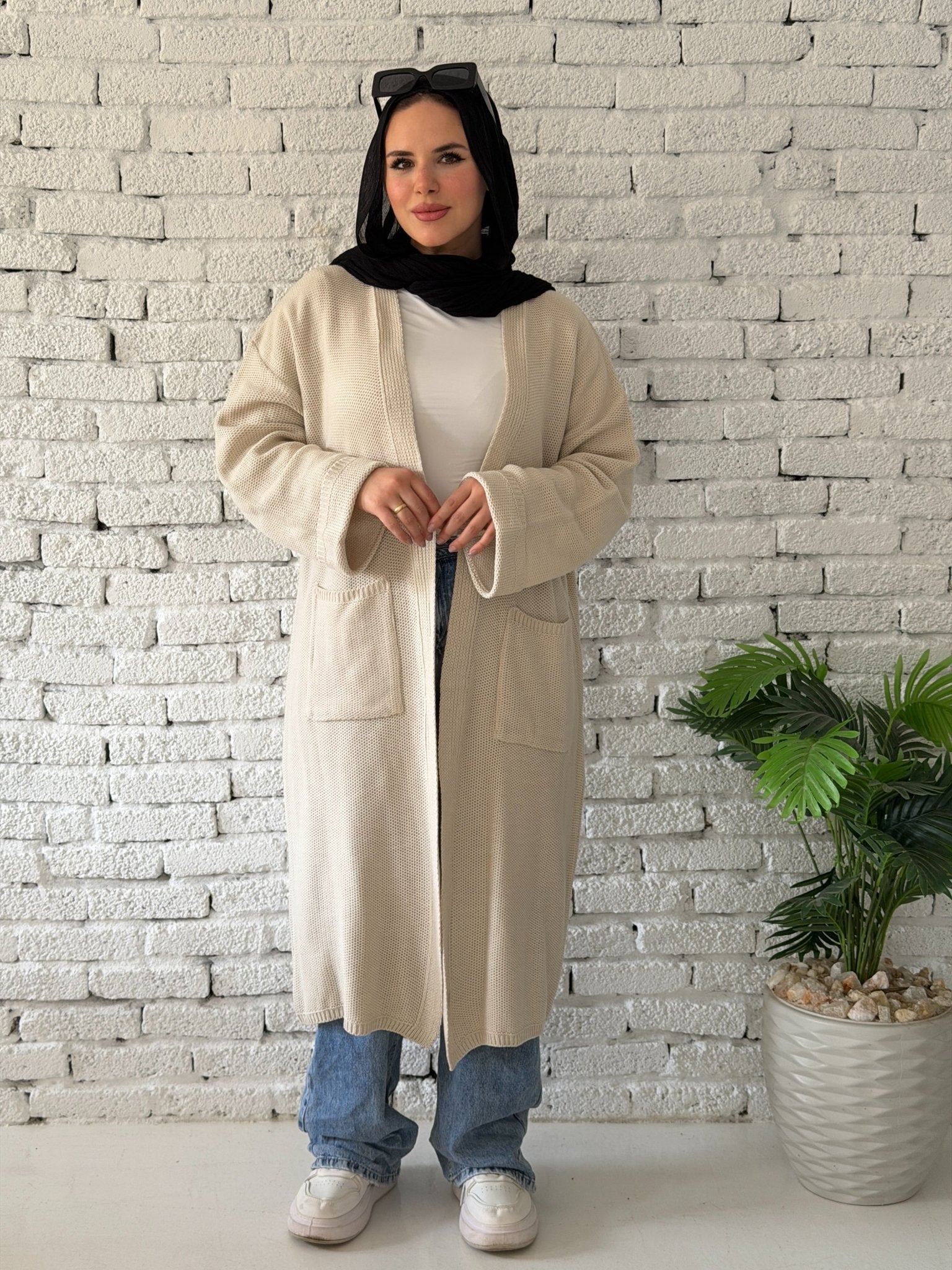 Beige Cozy Knit Wool Cardigan - ATHWAB