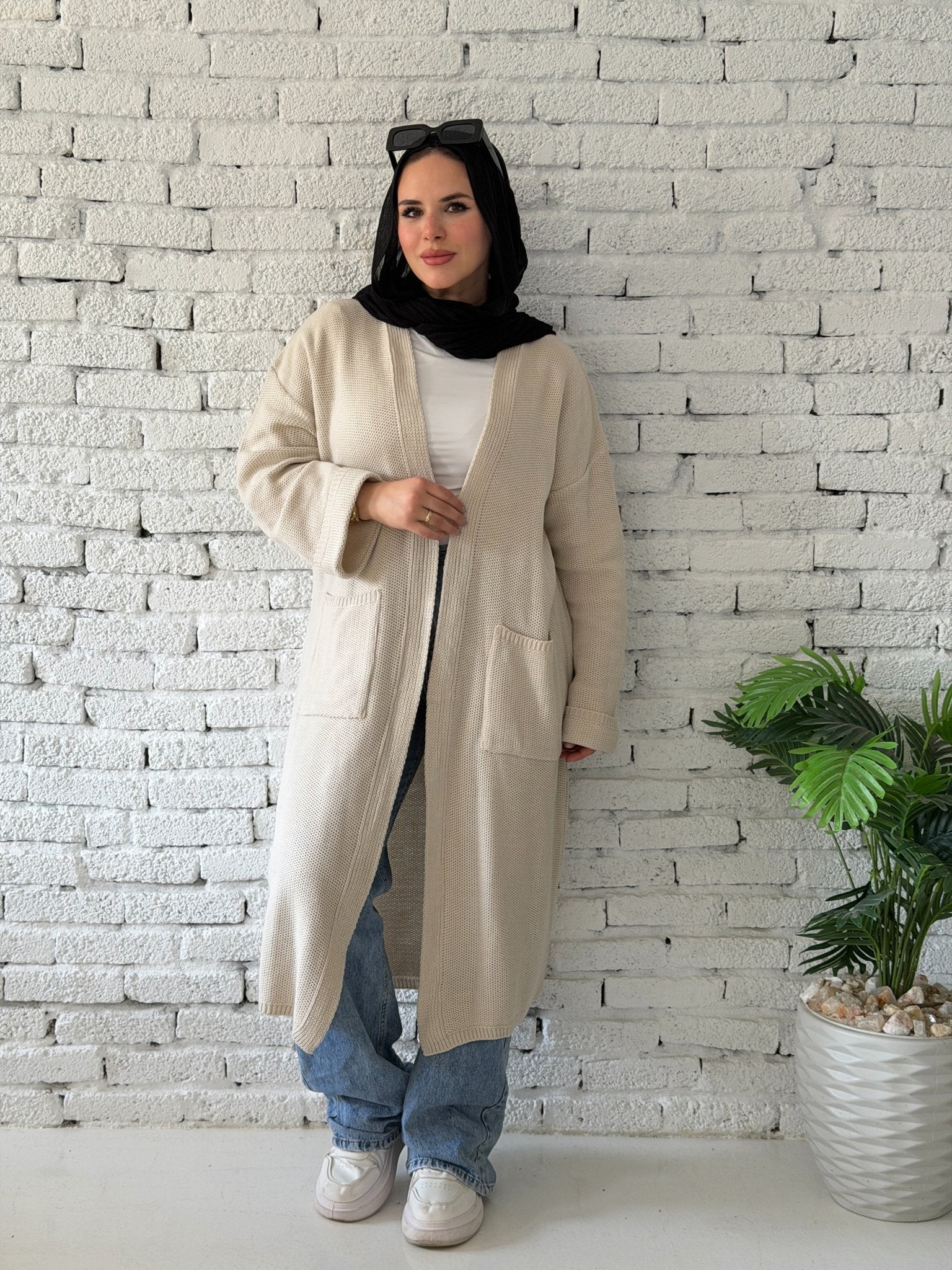 Beige Cozy Knit Wool Cardigan - ATHWAB