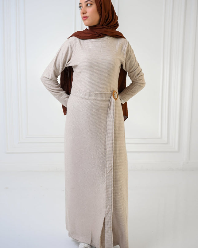 Beige Knitted Grace Dress - ATHWAB