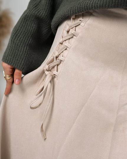 Beige Velvet Grace Skirt - ATHWAB