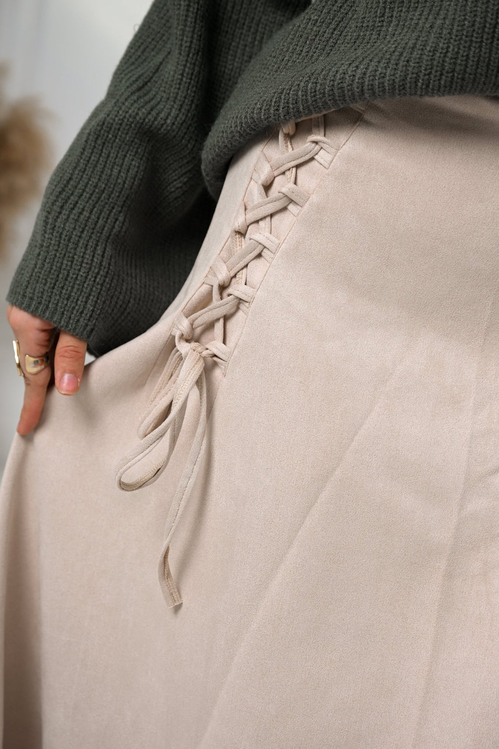 Beige Velvet Grace Skirt - ATHWAB