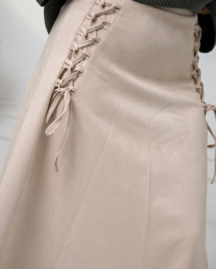 Beige Velvet Grace Skirt - ATHWAB