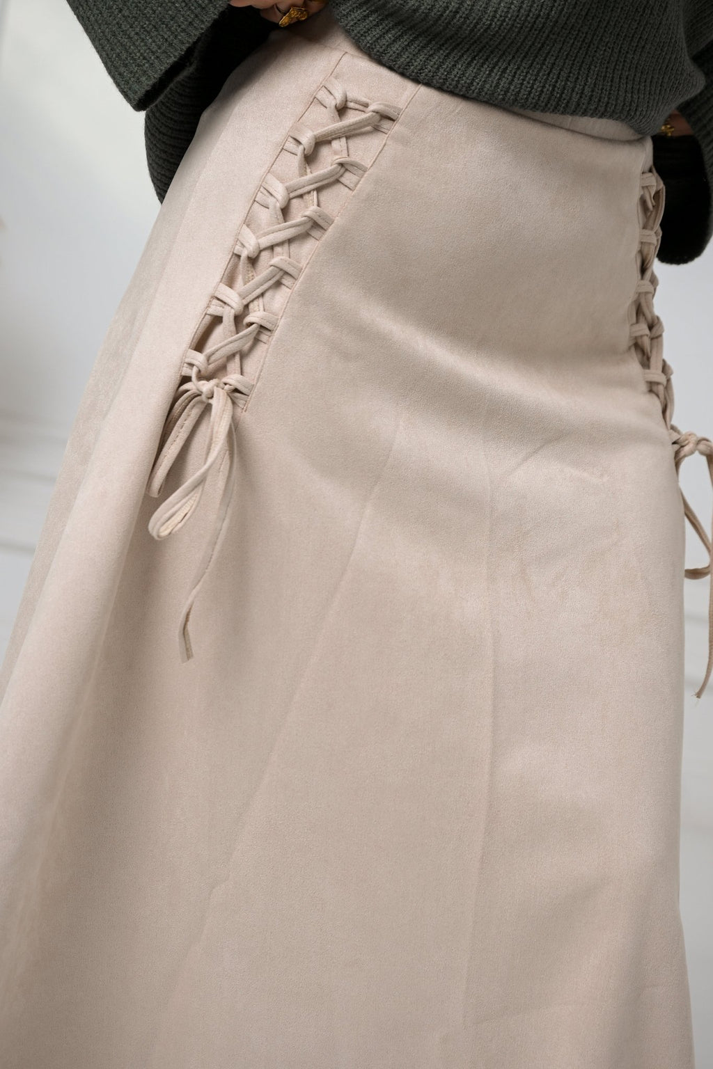 Beige Velvet Grace Skirt - ATHWAB