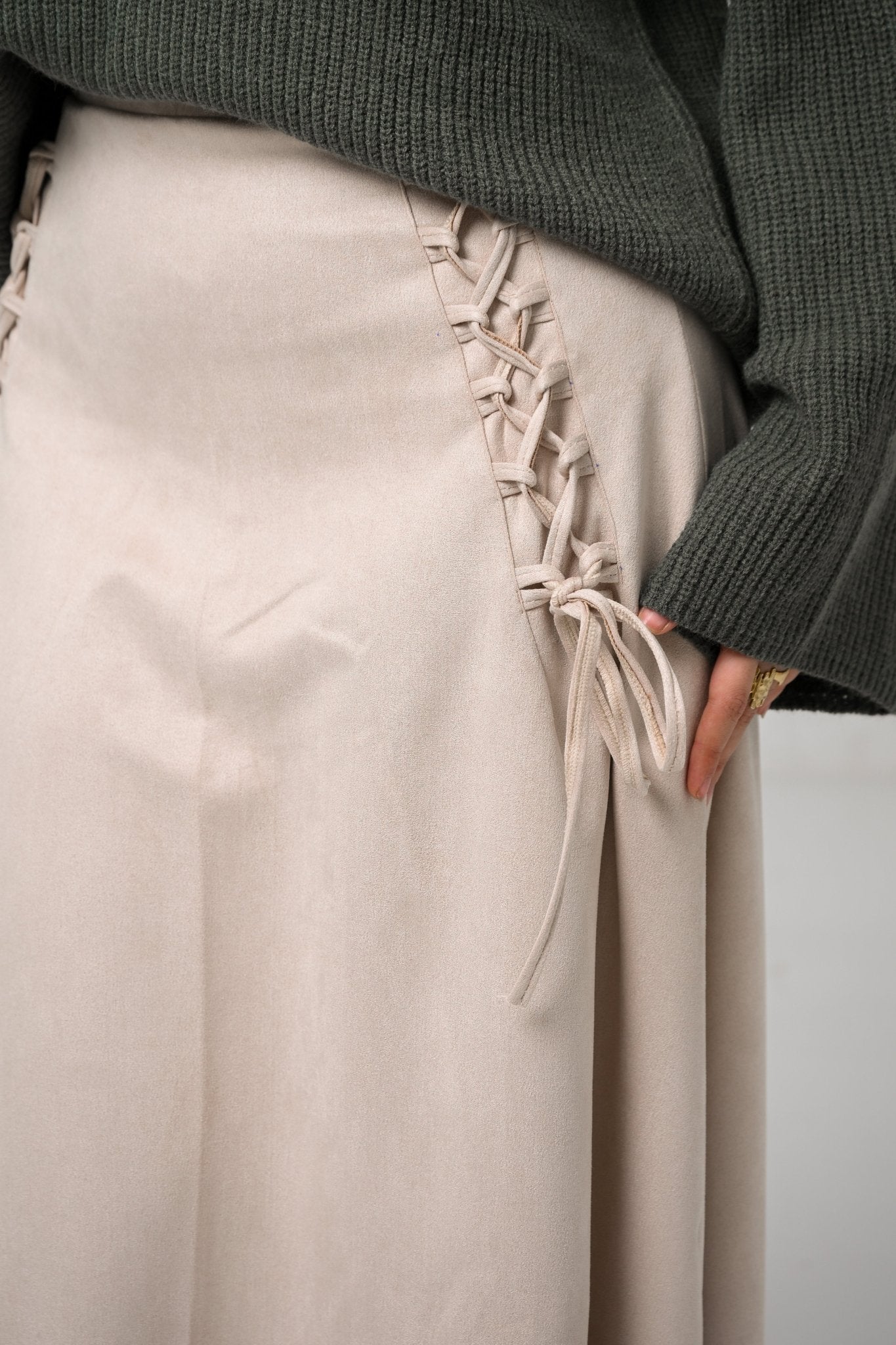 Beige Velvet Grace Skirt - ATHWAB