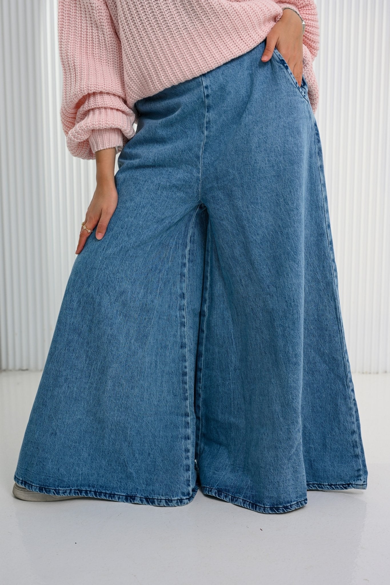 Blue Wide Wave Jeans Pants - ATHWAB