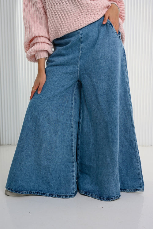Blue Wide Wave Jeans Pants - ATHWAB