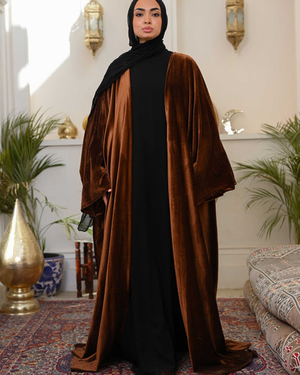 Brown Layali Velvet Abaya - ATHWAB