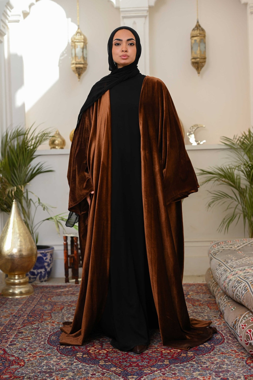 Brown Layali Velvet Abaya - ATHWAB