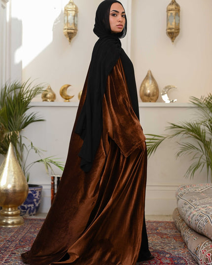 Brown Layali Velvet Abaya - ATHWAB