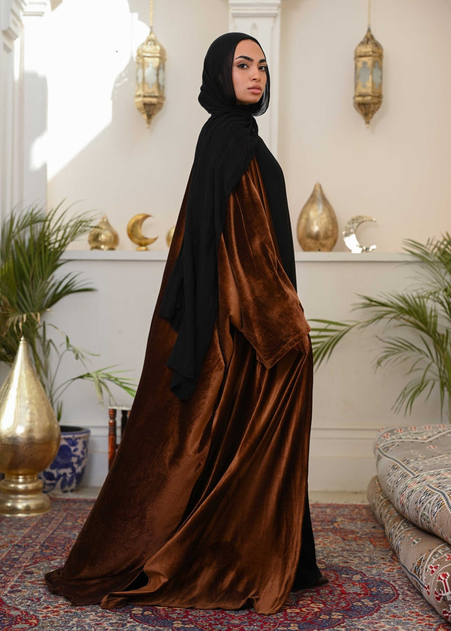 Brown Layali Velvet Abaya - ATHWAB