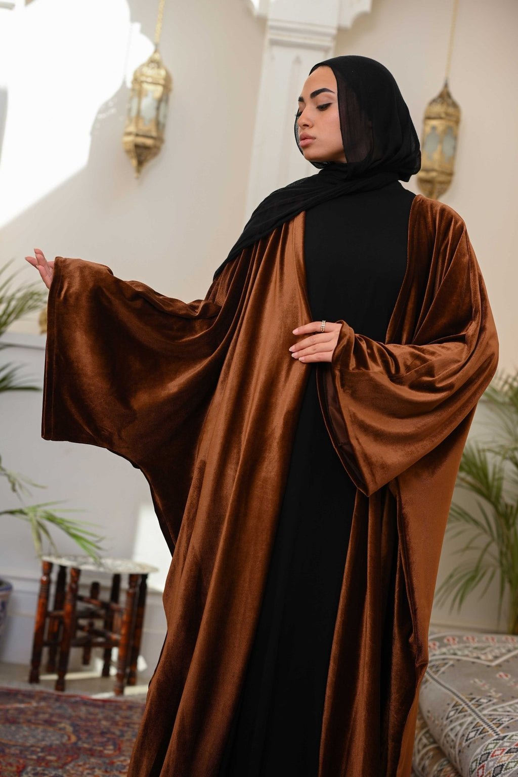Brown Layali Velvet Abaya - ATHWAB