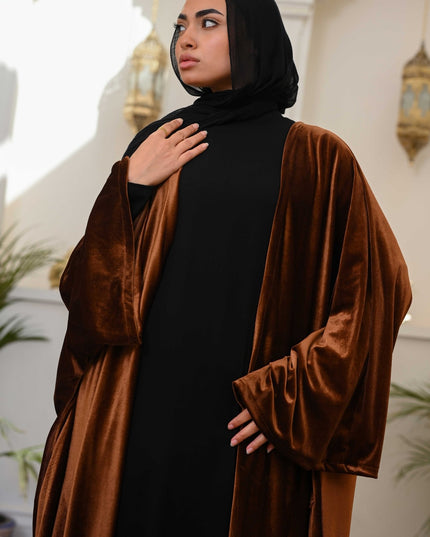 Brown Layali Velvet Abaya - ATHWAB