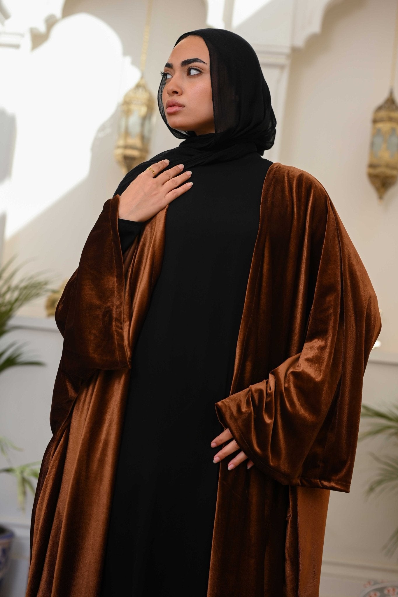 Brown Layali Velvet Abaya - ATHWAB