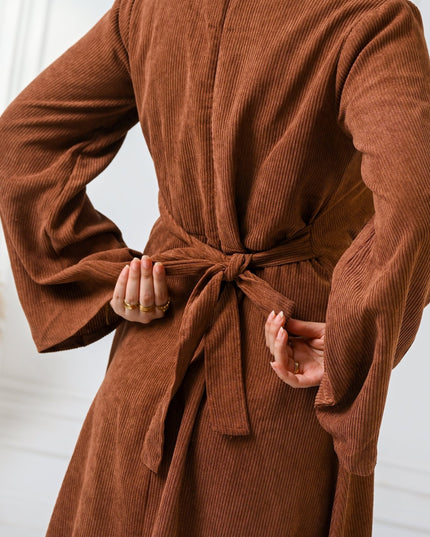 Brown Velvet Charm Dress - ATHWAB