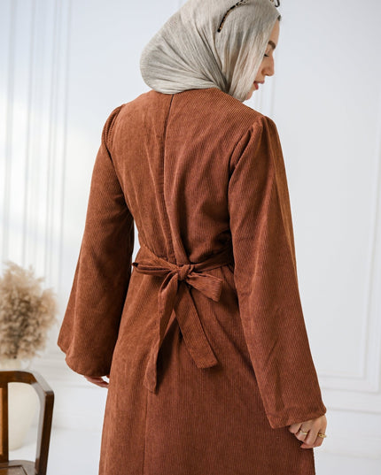 Brown Velvet Charm Dress - ATHWAB