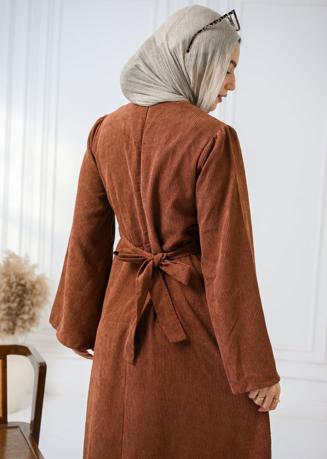 Brown Velvet Charm Dress - ATHWAB