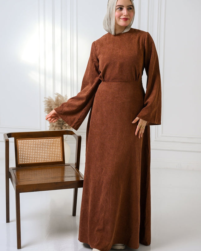 Brown Velvet Charm Dress - ATHWAB