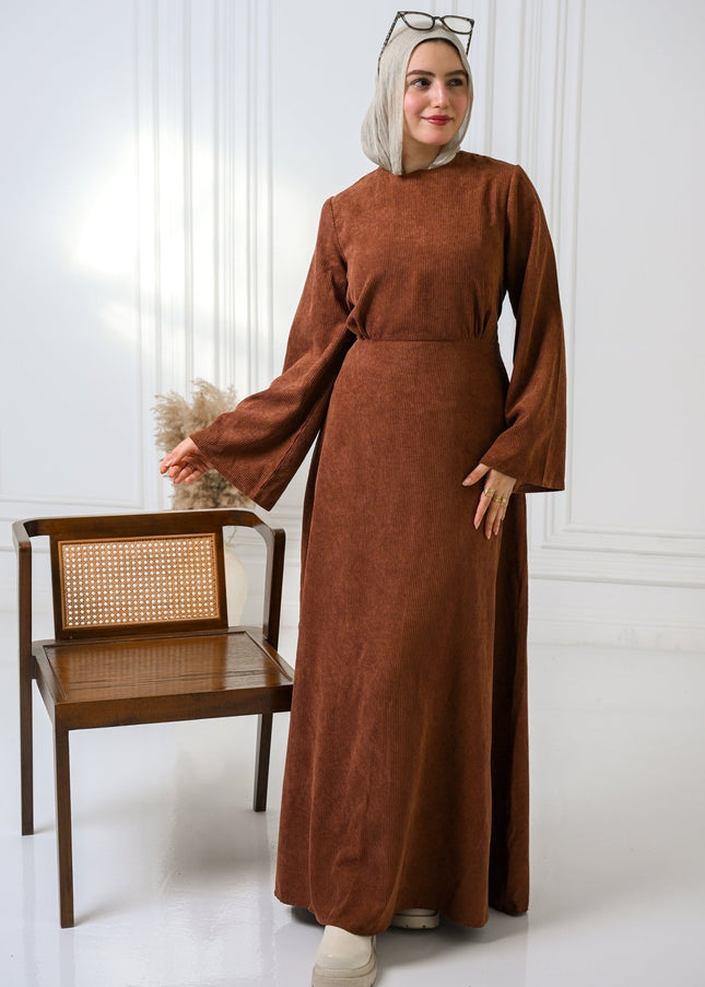 Brown Velvet Charm Dress - ATHWAB