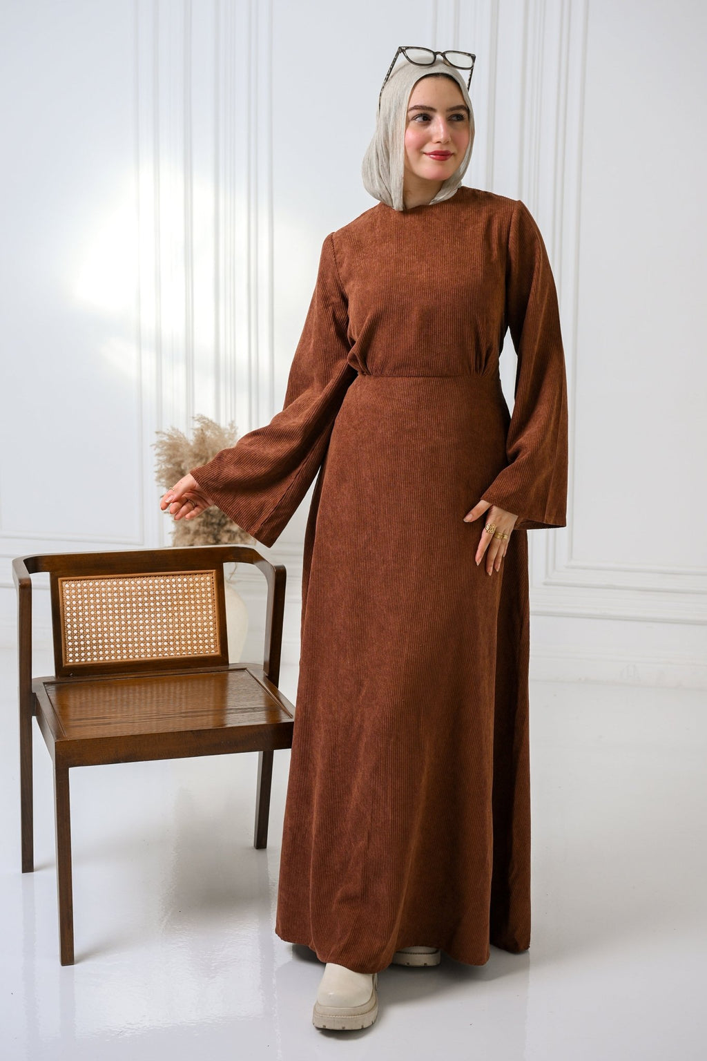 Brown Velvet Charm Dress - ATHWAB