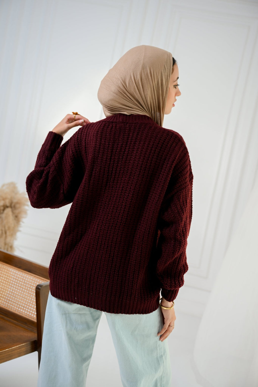 Burgundy Golden Ease Cardigan - ATHWAB