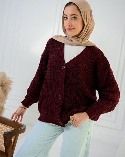 Burgundy Golden Ease Cardigan - ATHWAB