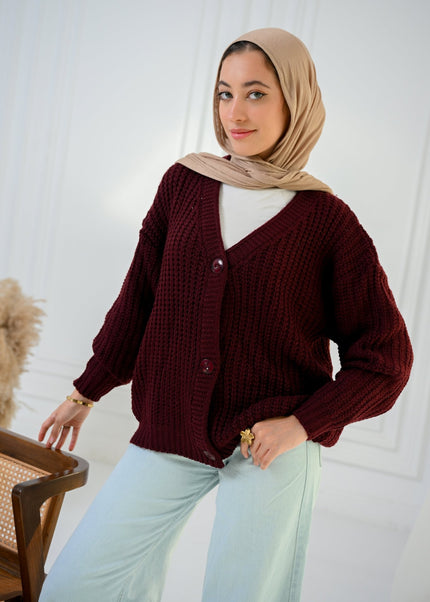 Burgundy Golden Ease Cardigan - ATHWAB